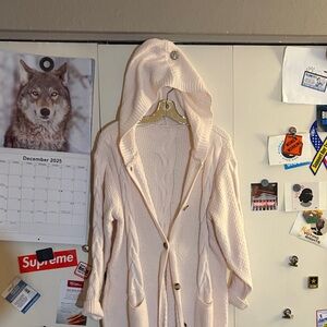 Women's Cream Hooded Cardigan